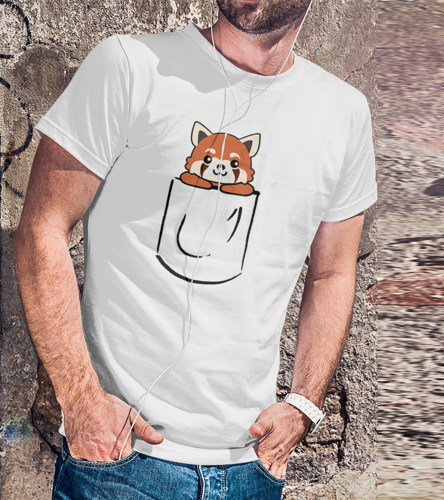 Cute Red Panda Peeking Out Of Pocket T-Shirt