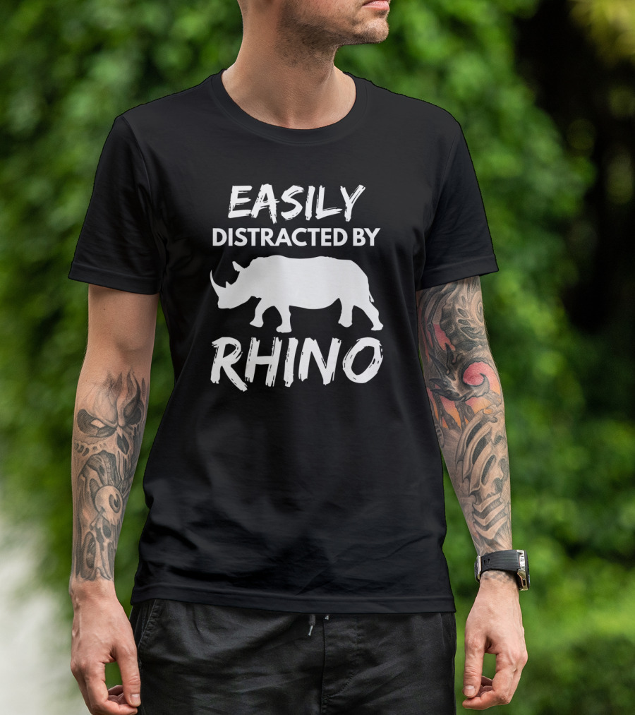 Easily Distracted By Rhino Funny Animal Lover T-Shirt