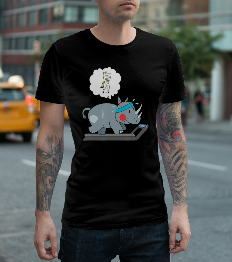 Rhino Running Cardio Unicorn Dream Funny Fitness T-Shirt