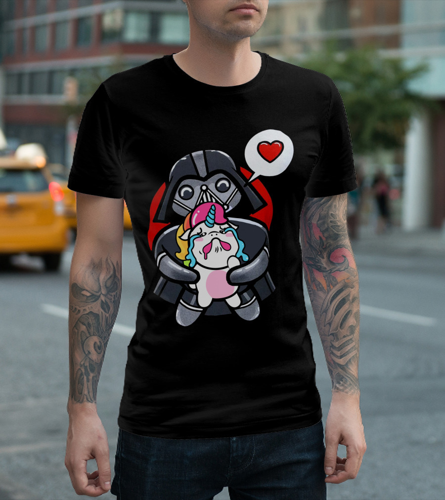 Hug Crying Unicorn Darth Vader Heart Speech Bubble Star Wars T-Shirt