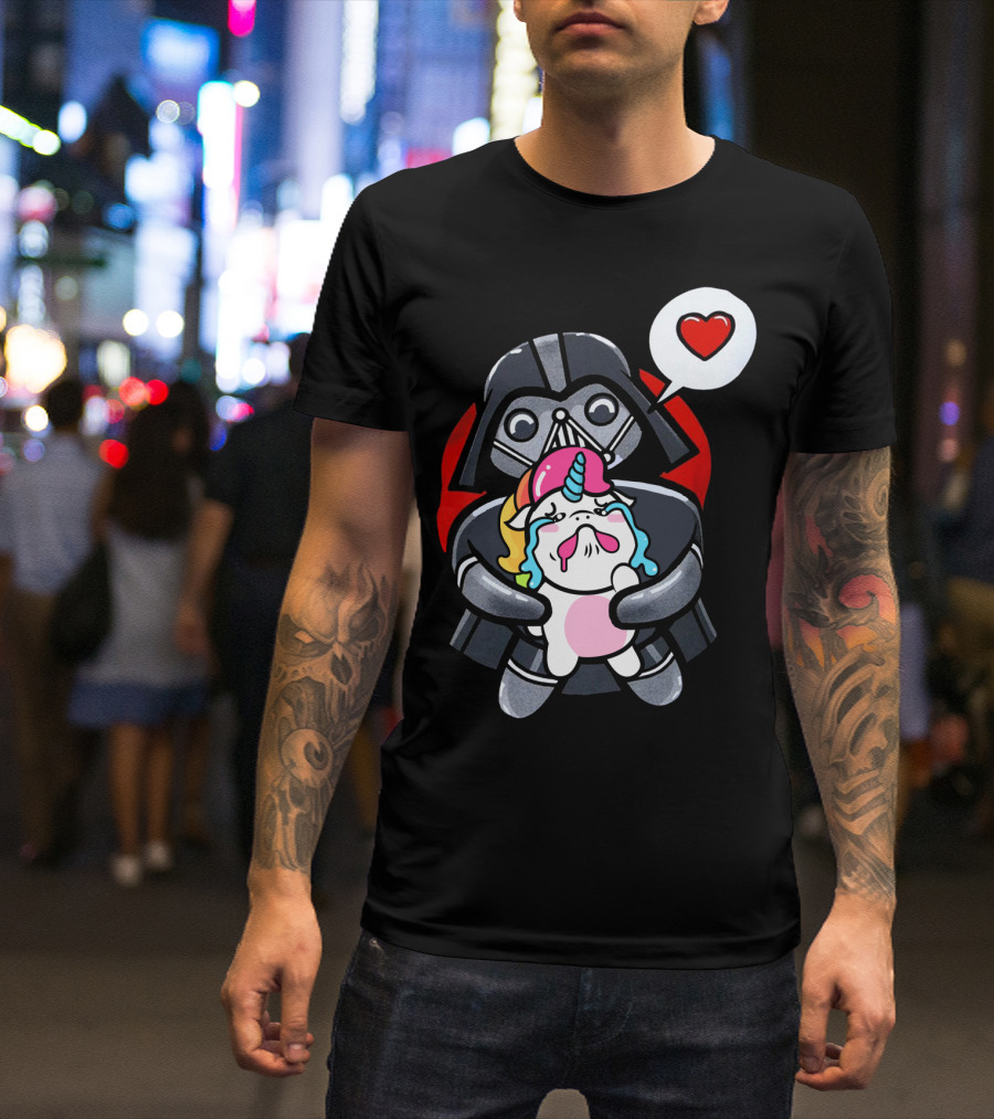 Hug Crying Unicorn Darth Vader Heart Speech Bubble Star Wars T-Shirt