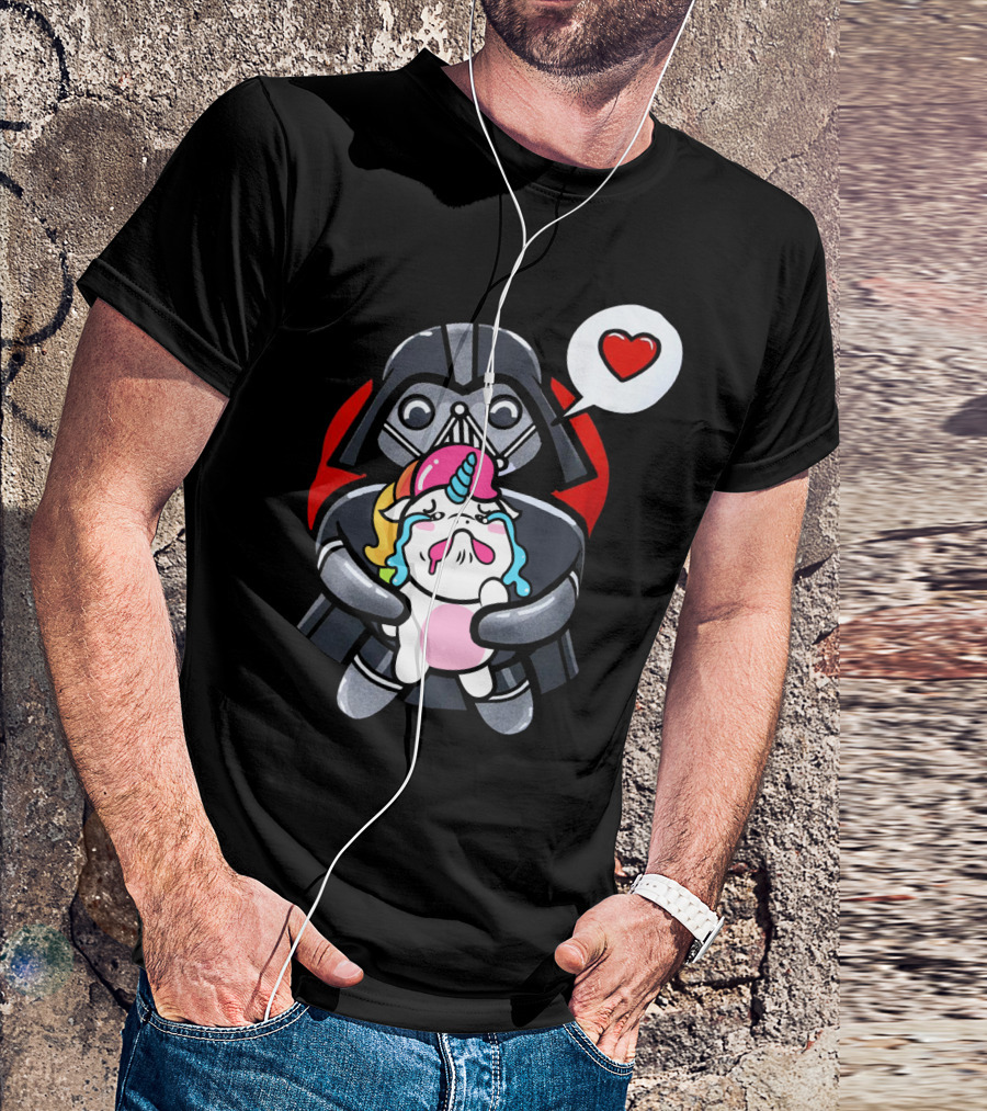 Hug Crying Unicorn Darth Vader Heart Speech Bubble Star Wars T-Shirt