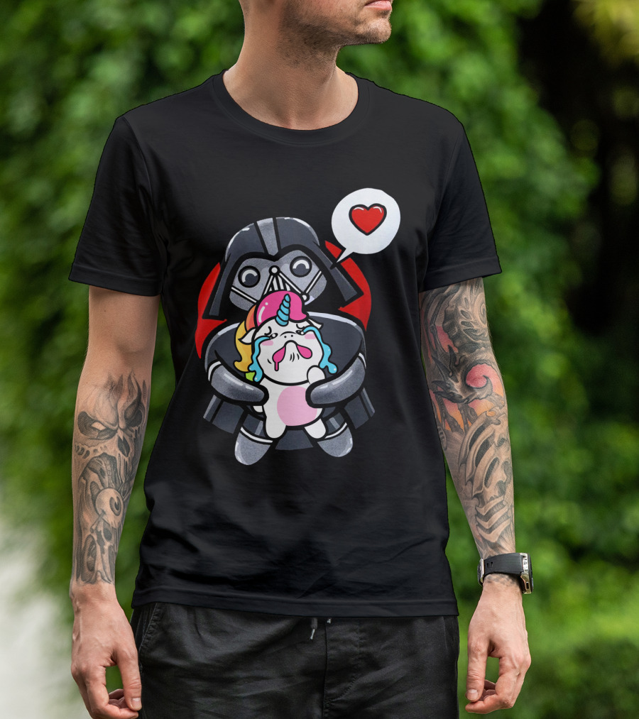 Hug Crying Unicorn Darth Vader Heart Speech Bubble Star Wars T-Shirt