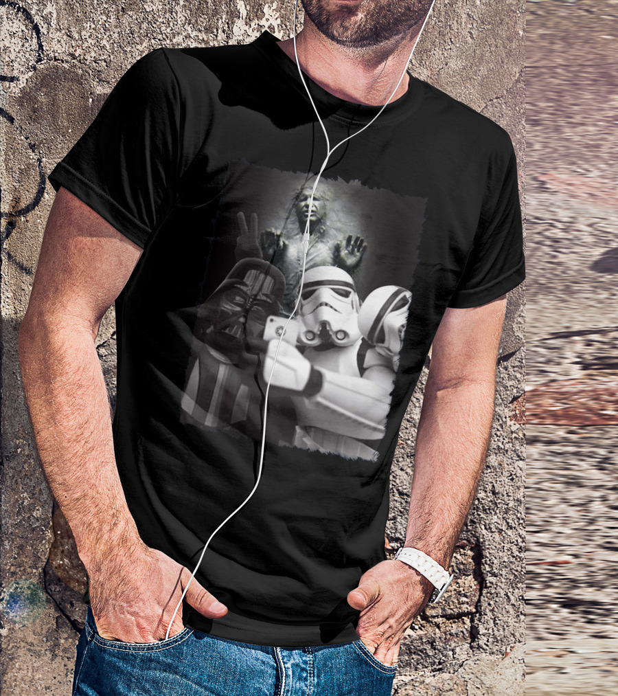 Selfie Together Darth Vader Stormtroopers Han Solo Frozen Star Wars T-Shirt