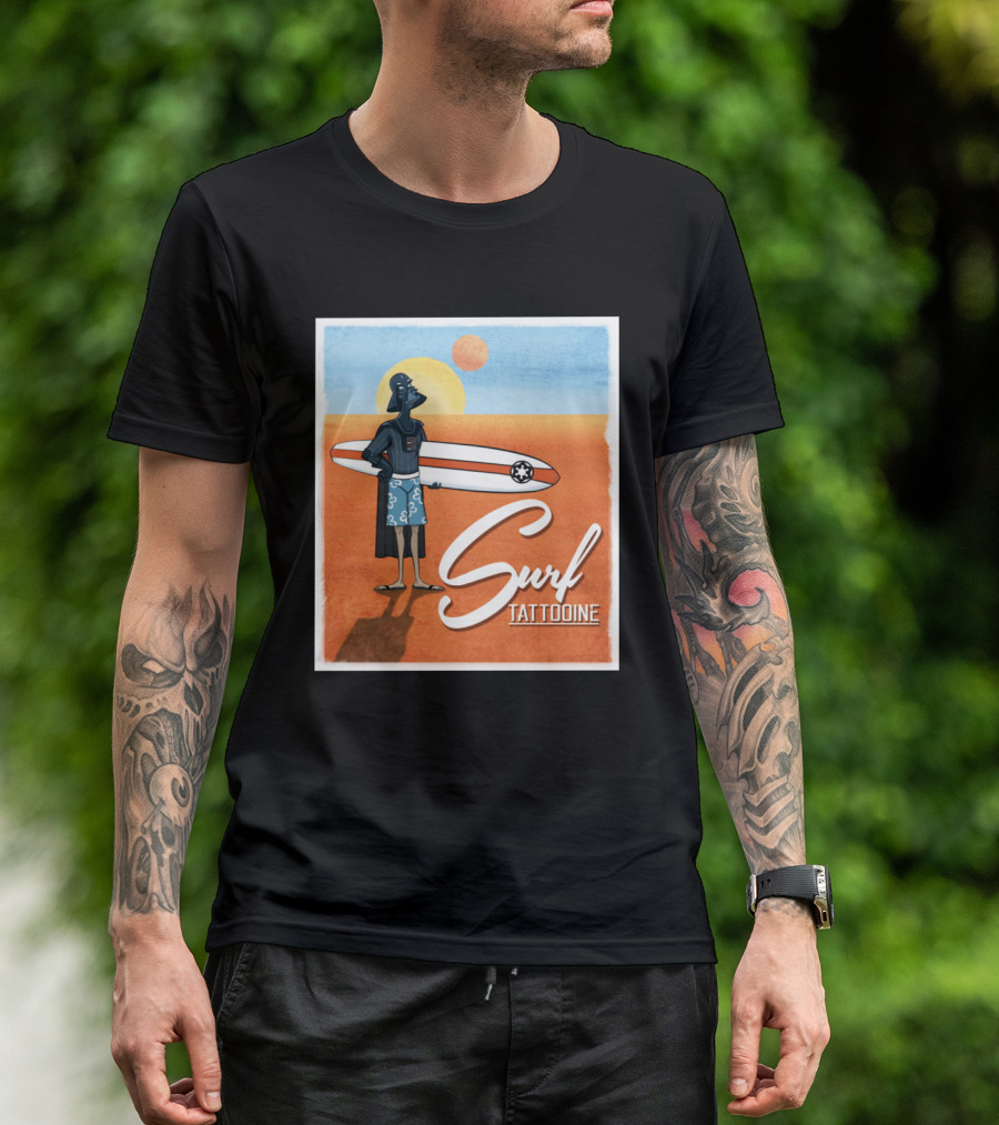 Surf Tatooine Darth Vader Star Wars Surfing Scene T-Shirt