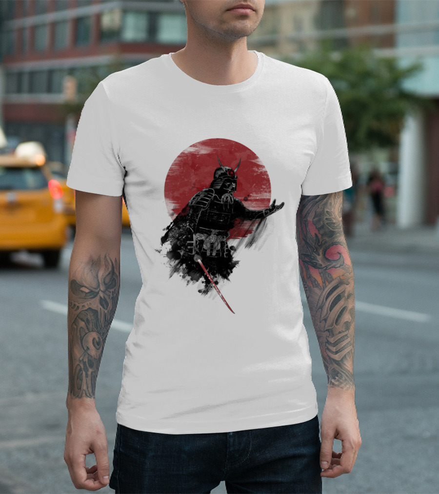 Come To Samurai Side Darth Vader Star Wars Red Sun Dark Armor Samurai Helmet With Lightsaber T-Shirt
