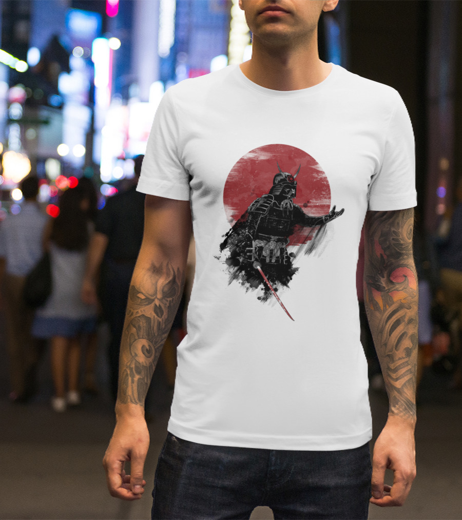 Come To Samurai Side Darth Vader Star Wars Red Sun Dark Armor Samurai Helmet With Lightsaber T-Shirt