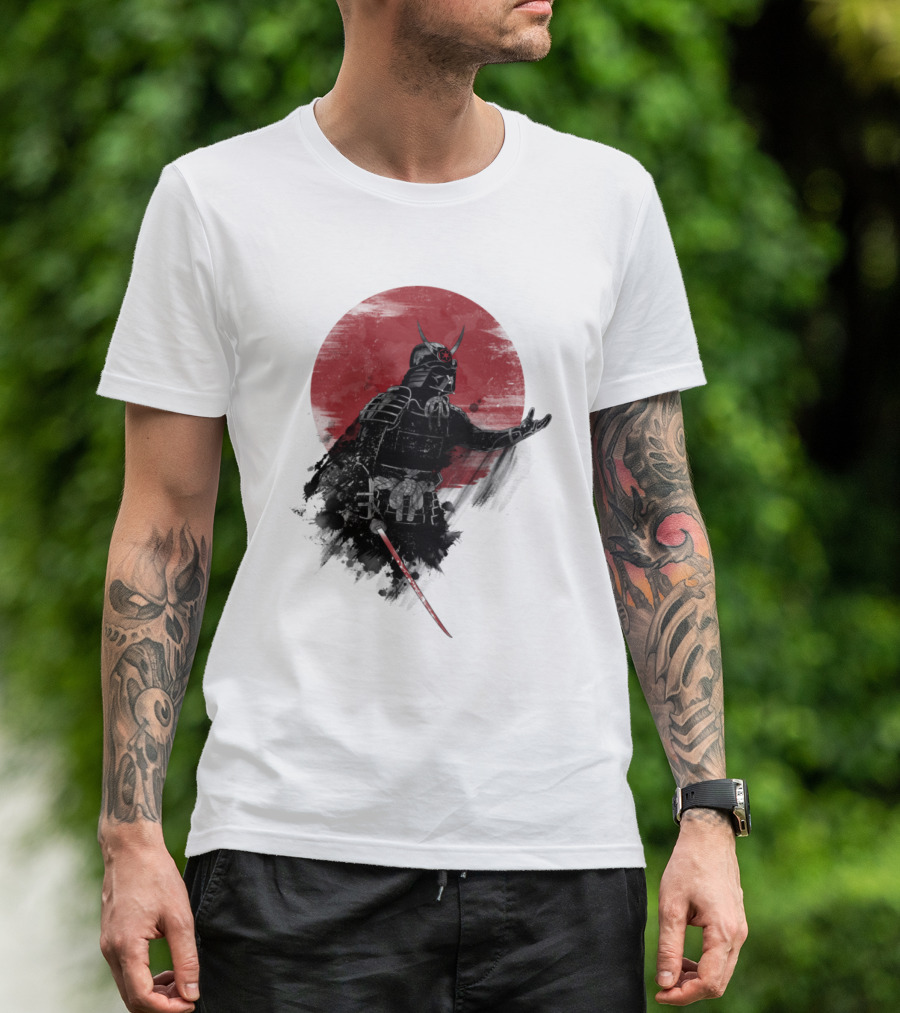 Come To Samurai Side Darth Vader Star Wars Red Sun Dark Armor Samurai Helmet With Lightsaber T-Shirt