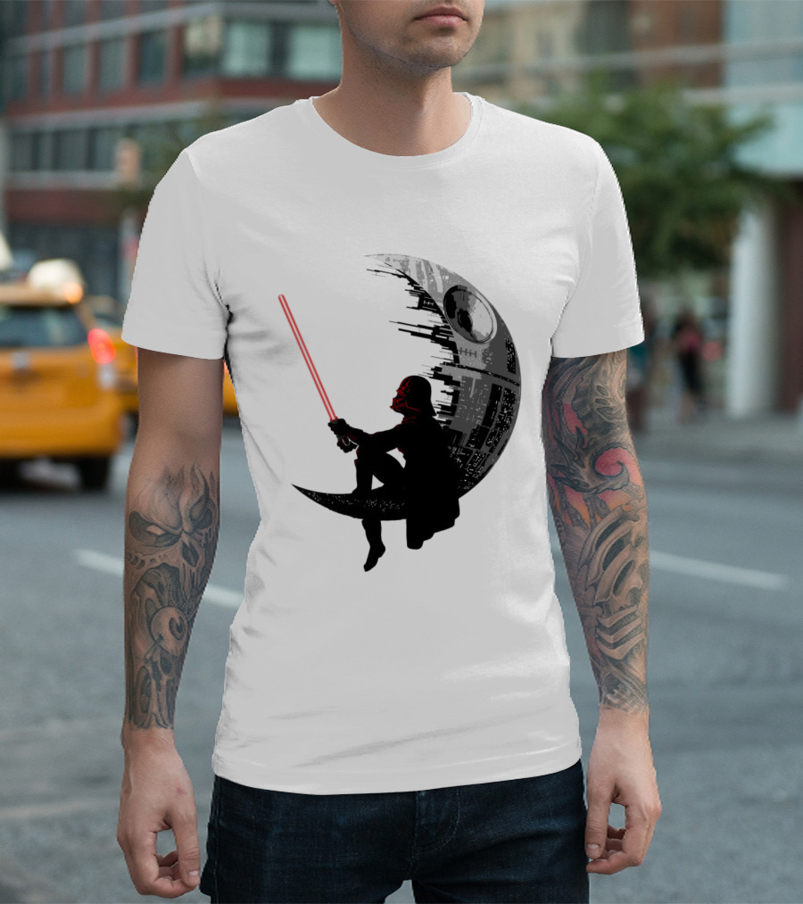 Sitting Darth Vader Death Star Moon Silhouette Star Wars T-Shirt