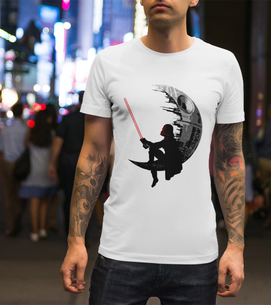 Sitting Darth Vader Death Star Moon Silhouette Star Wars T-Shirt