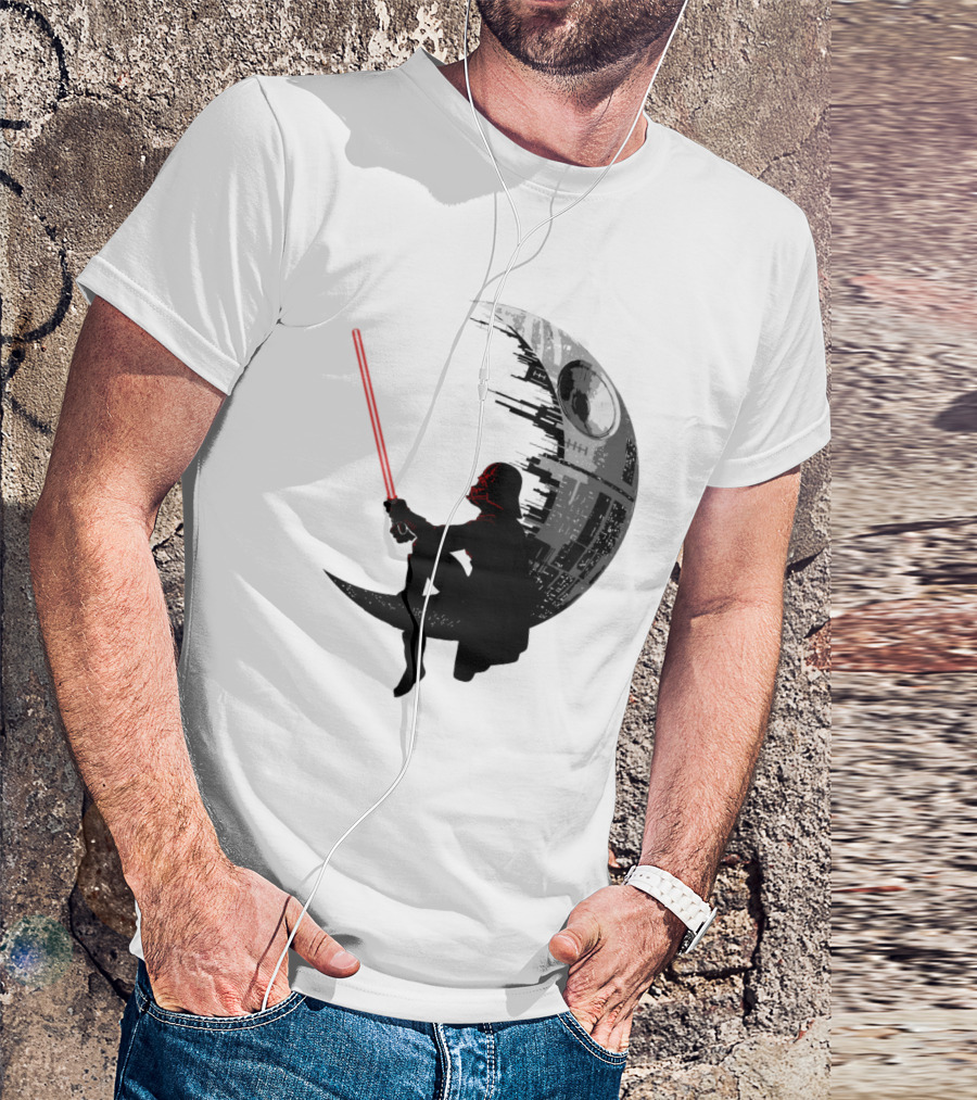 Sitting Darth Vader Death Star Moon Silhouette Star Wars T-Shirt