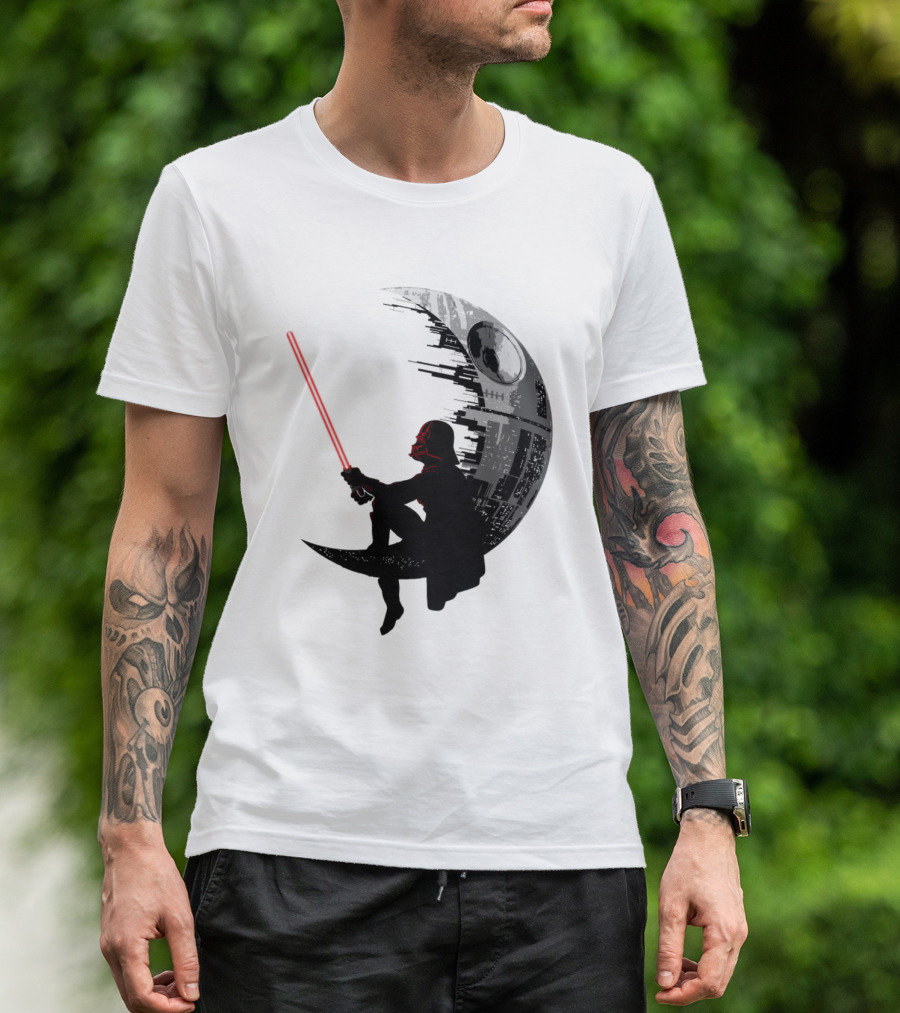 Sitting Darth Vader Death Star Moon Silhouette Star Wars T-Shirt