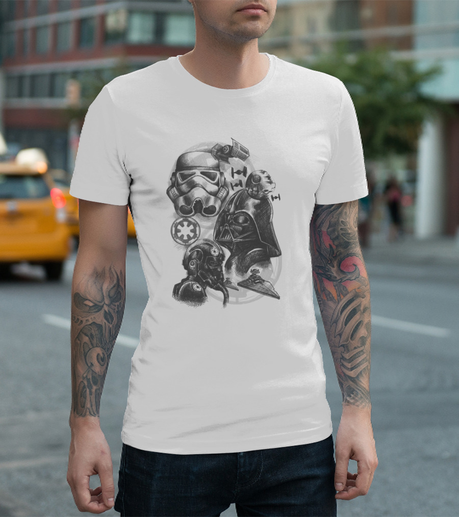 Darth Vader Stormtrooper Tie Fighter Star Wars Sketch T-Shirt