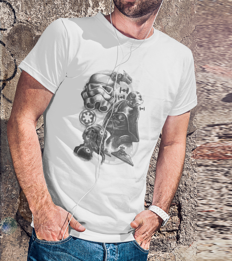 Darth Vader Stormtrooper Tie Fighter Star Wars Sketch T-Shirt