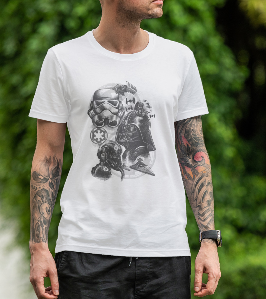 Darth Vader Stormtrooper Tie Fighter Star Wars Sketch T-Shirt