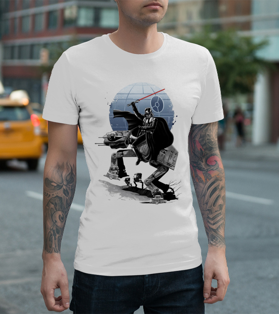To The War Sumie Japanese Style Darth Vader On AT-AT Star Wars Death Star Background T-Shirt