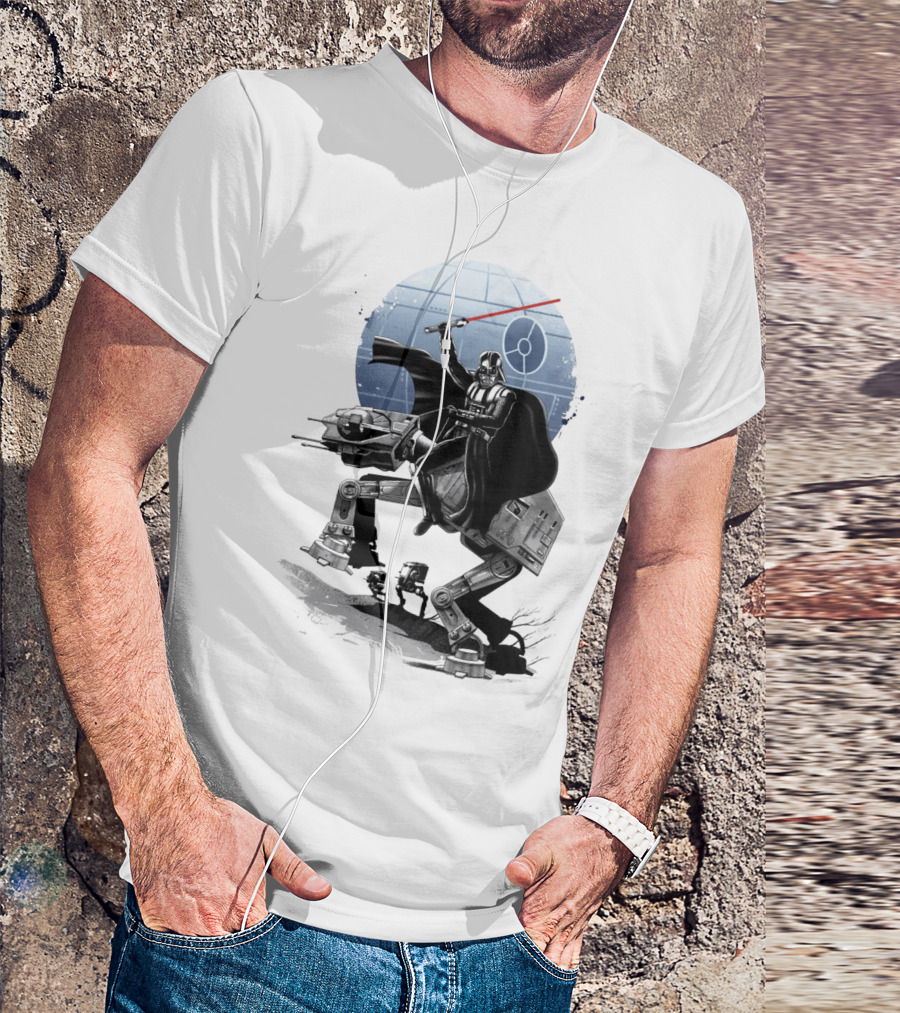 To The War Sumie Japanese Style Darth Vader On AT-AT Star Wars Death Star Background T-Shirt