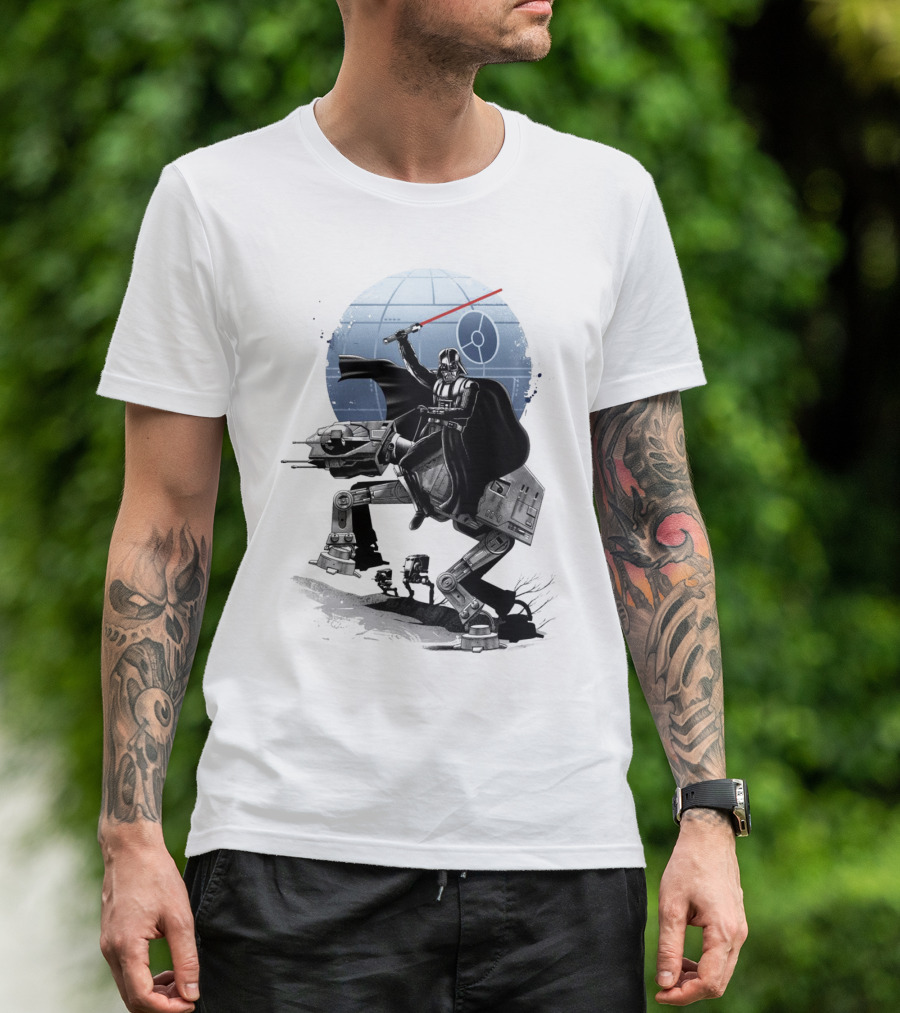 To The War Sumie Japanese Style Darth Vader On AT-AT Star Wars Death Star Background T-Shirt