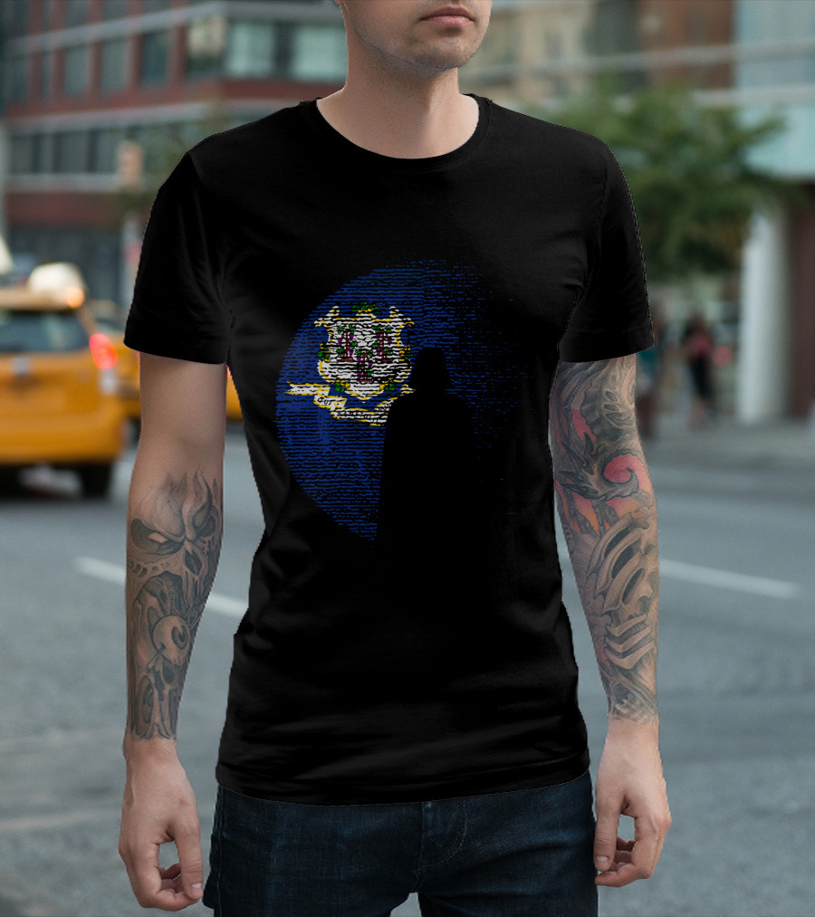 Connecticut State Flag Darth Vader Silhouette Death Star Icon Moon Star Wars T-Shirt