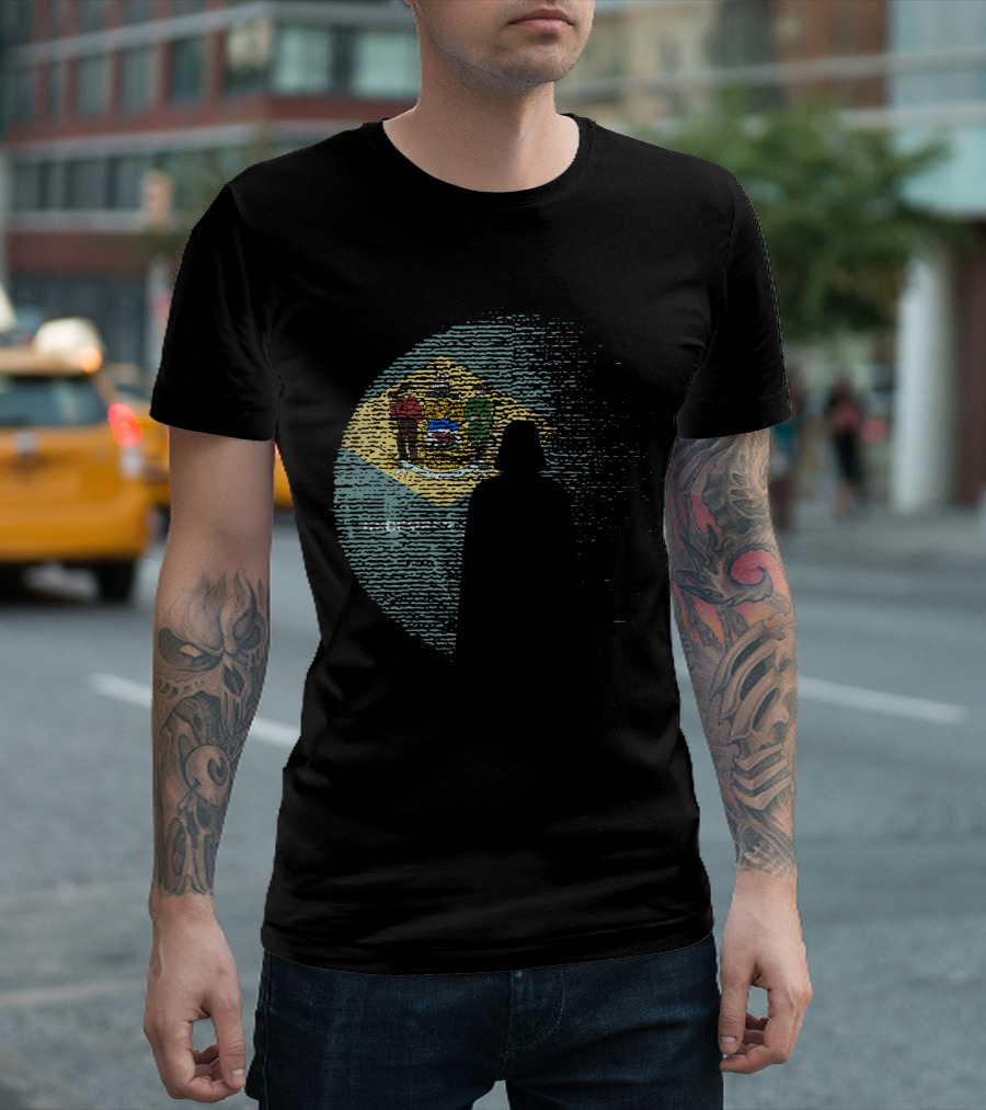 Vader Silhouette Over Delaware State Flag T-Shirt