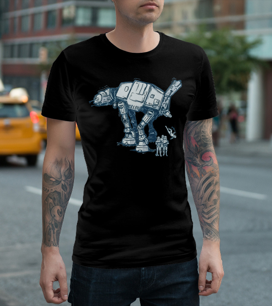 Funny AT AT Star Wars Droids with Stormtroopers and Imperial Walker T-Shirt