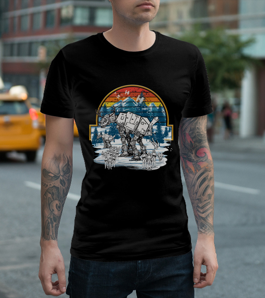 Retro Vintage AT AT Droids Star Wars Hoth Battle Sunset Scene T-Shirt