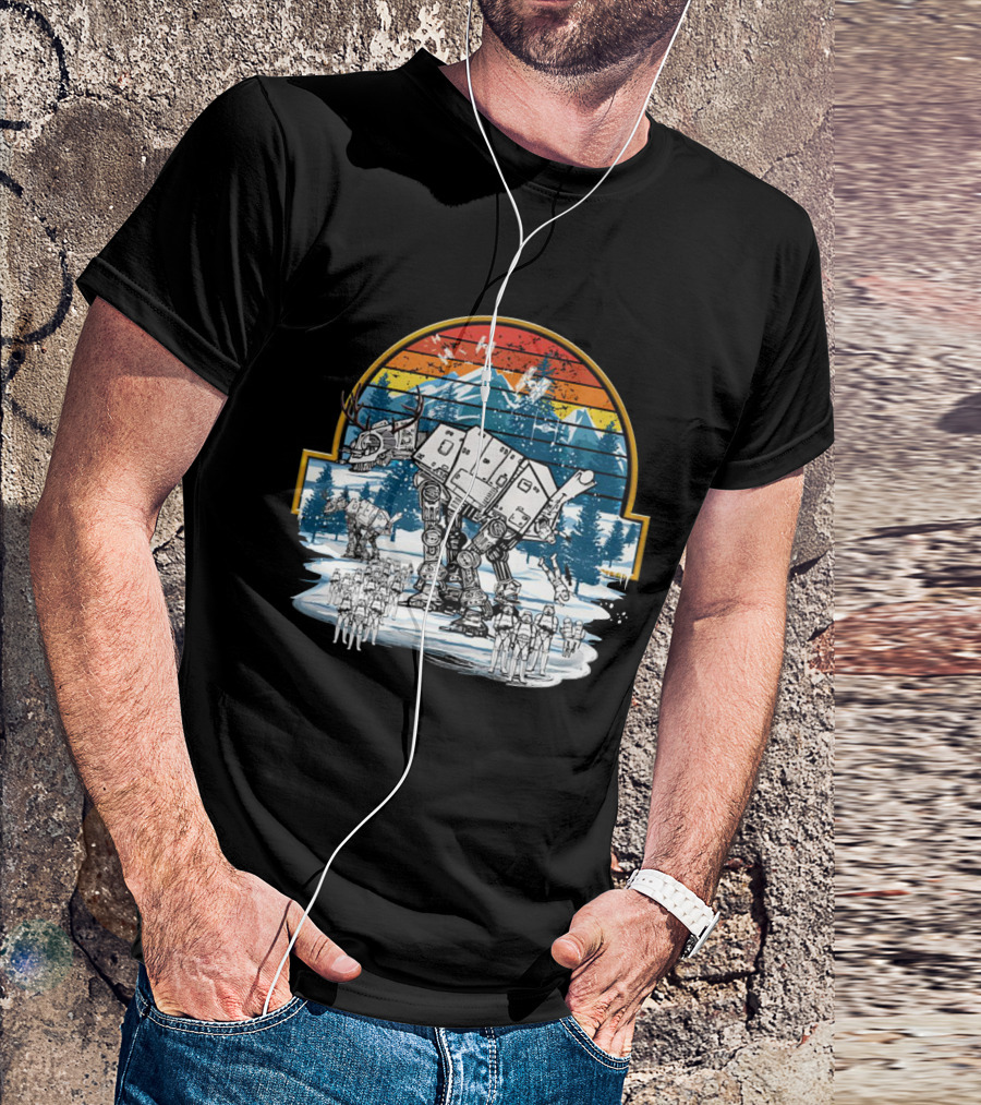 Retro Vintage AT AT Droids Star Wars Hoth Battle Sunset Scene T-Shirt