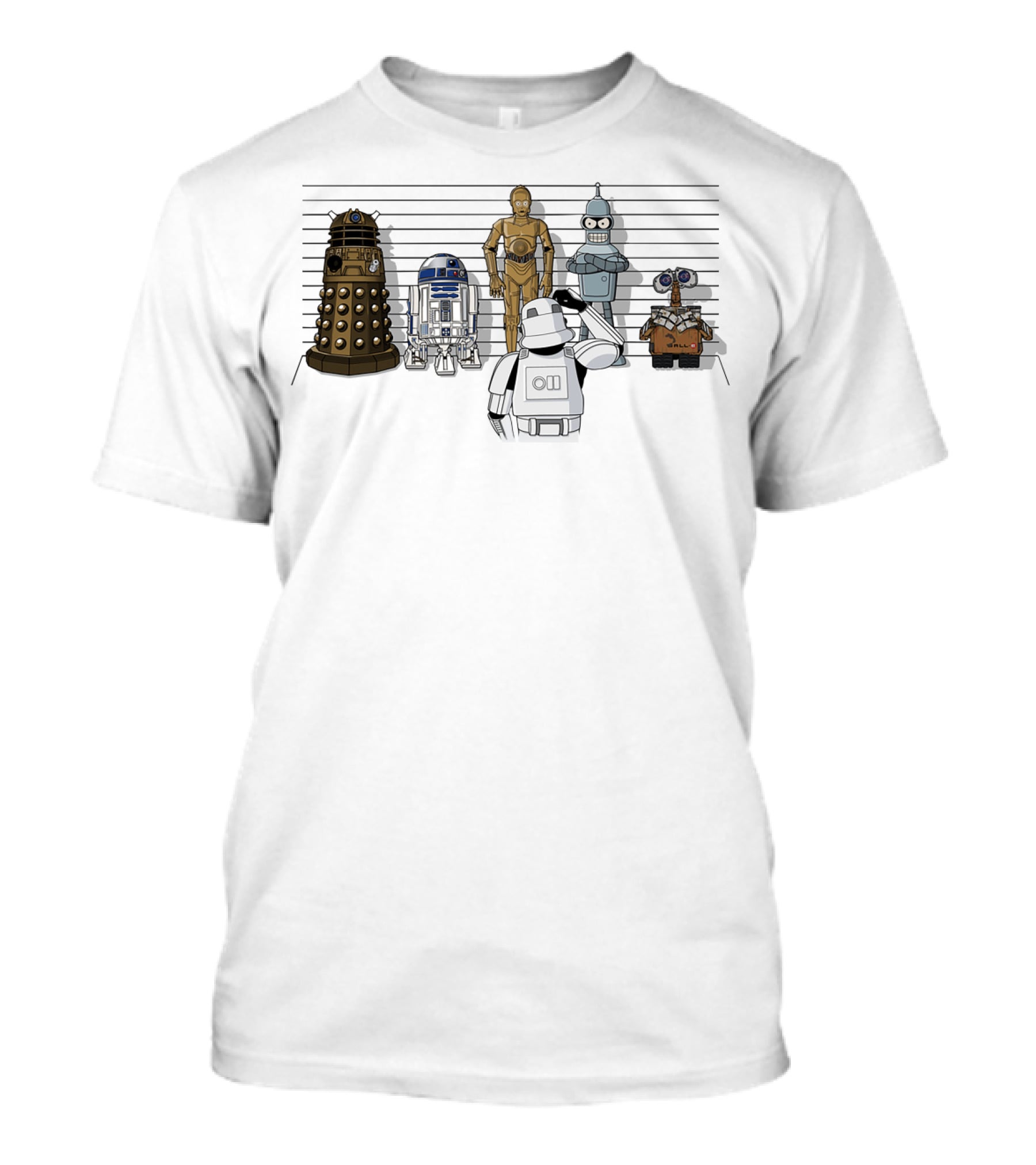 Not What You're Looking For Droids Star Wars Dalek R2D2 C3PO Bender Wall-E Robot Lineup T-Shirt