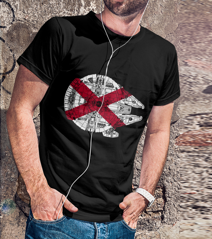 Alabama Flag Overlaid On The Millennium Falcon T-Shirt