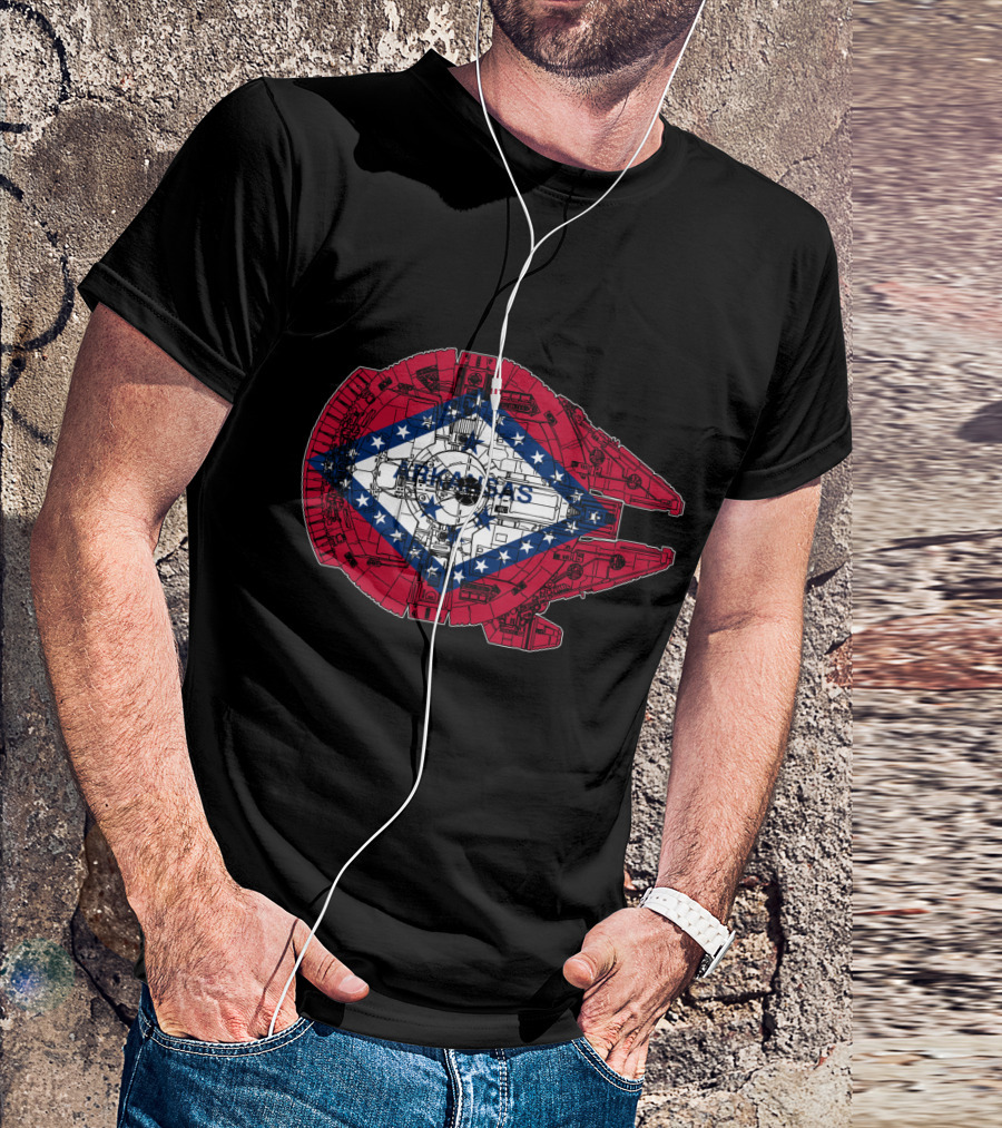 Arkansas Flag Overlaid On Millennium Falcon T-Shirt