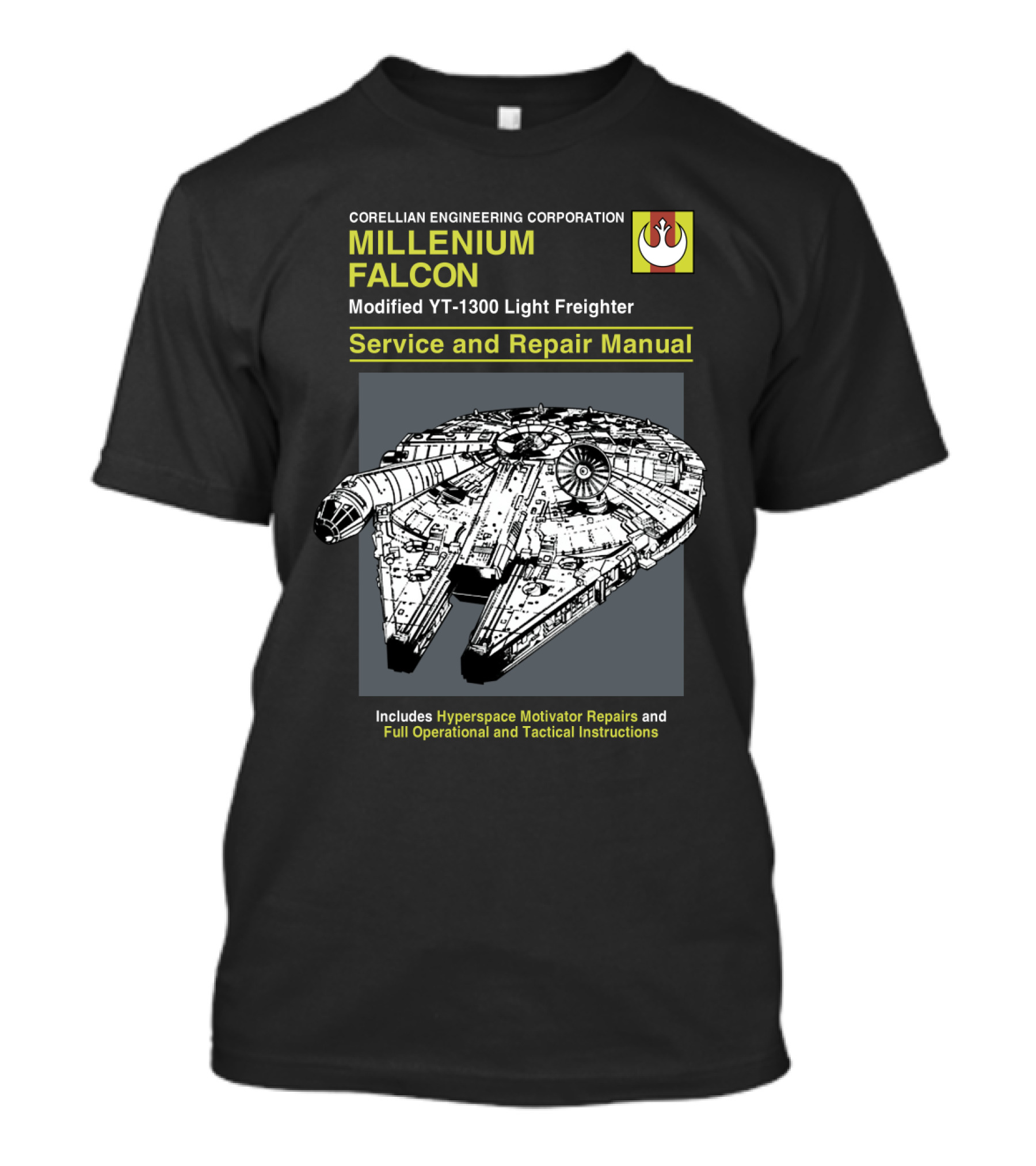 Corellian Engineering Corporation Millennium Falcon Modified YT-1300 Light Freighter Service And Repair Manual Star Wars T-Shirt