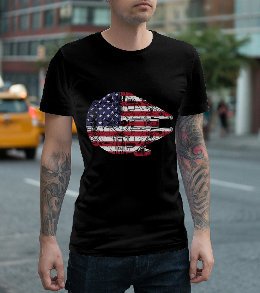 USA Flag Millennium Falcon Iconic Spaceship T-Shirt