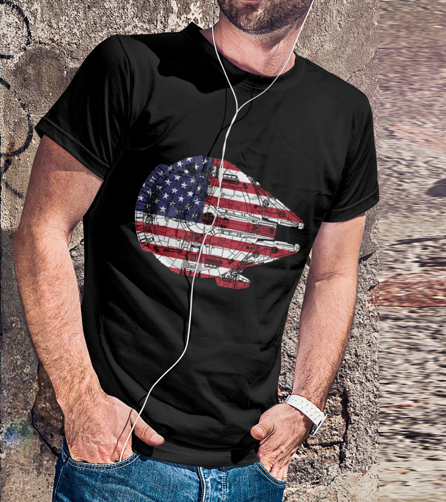 USA Flag Millennium Falcon Iconic Spaceship T-Shirt