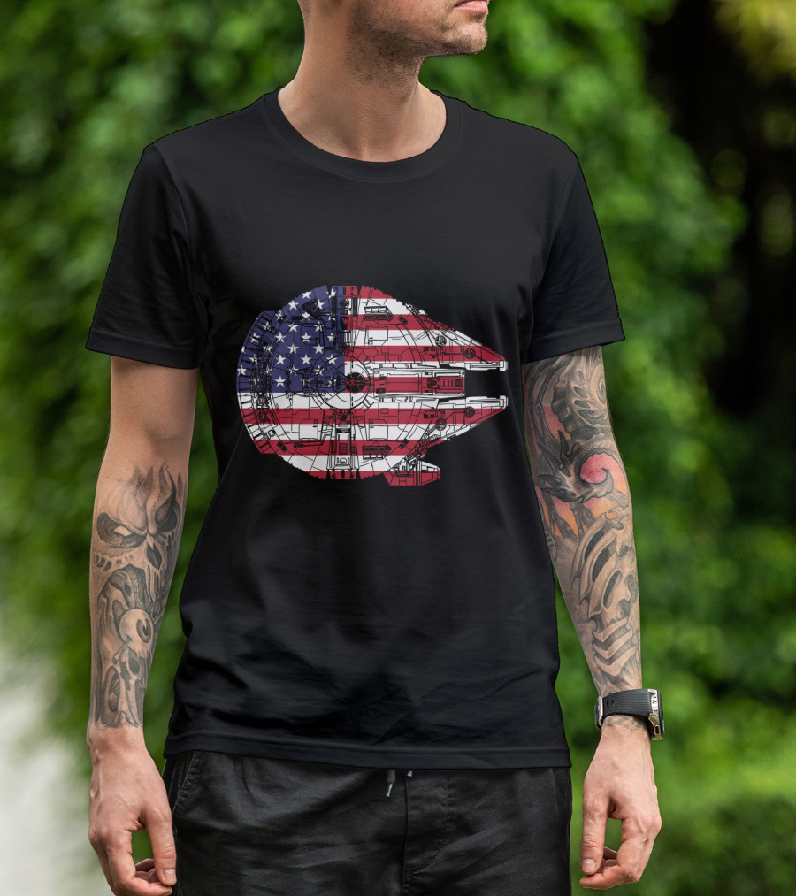 USA Flag Millennium Falcon Iconic Spaceship T-Shirt