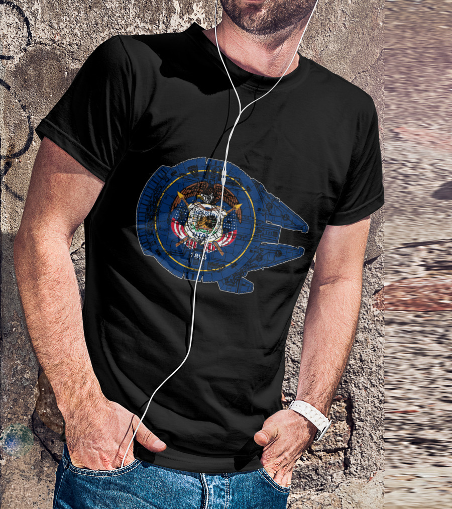 Utah State Flag And Millennium Falcon Blueprint Fusion T-Shirt