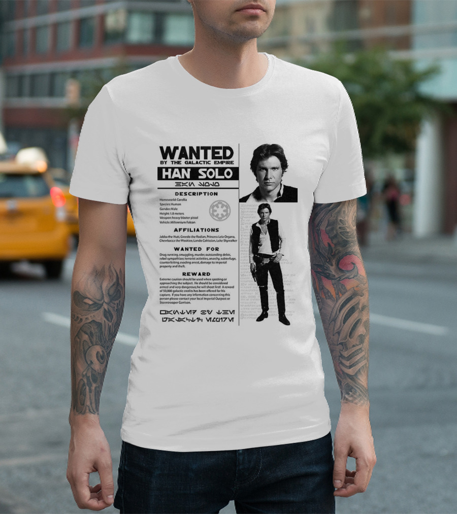 Wanted By The Galactic Empire Han Solo Description Affiliations Reward T-Shirt