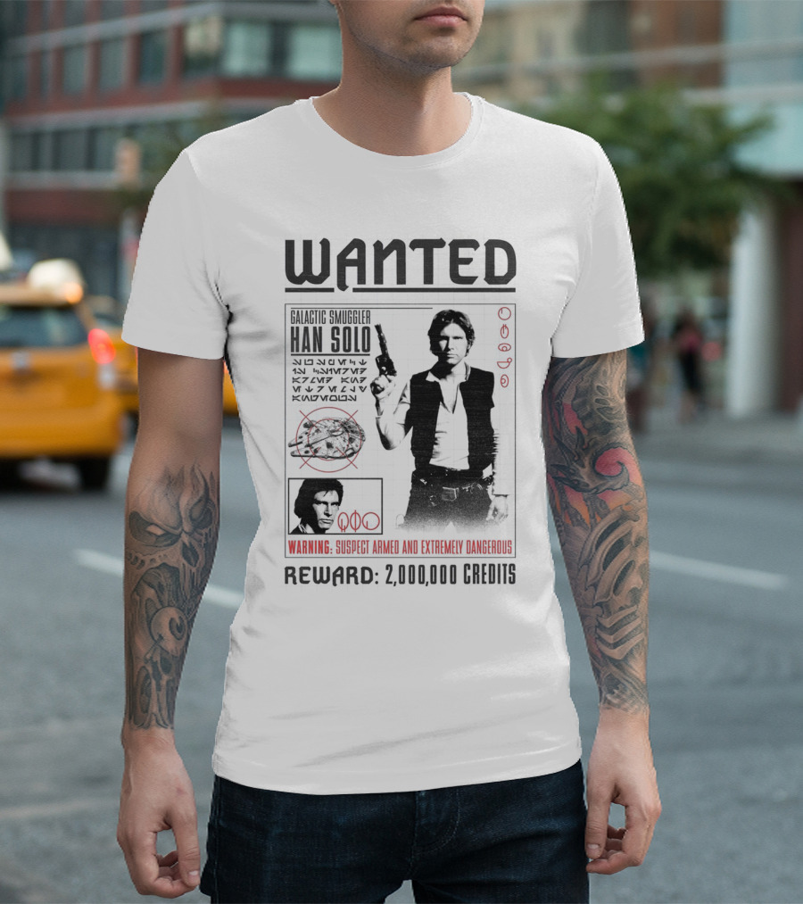 Wanted Galactic Smuggler Han Solo Star Wars Reward 2,000,000 Credits T-Shirt