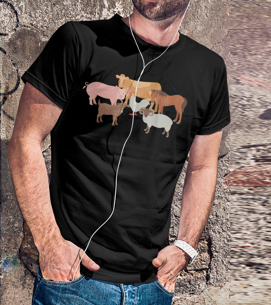 Cute Farm Animals Cow Pig Chicken Horse Sheep Goat T-Shirt