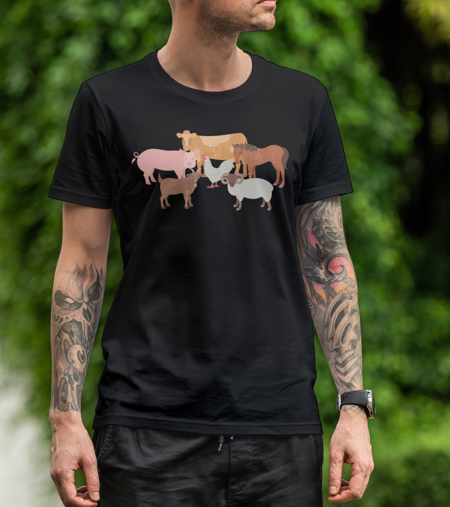 Cute Farm Animals Cow Pig Chicken Horse Sheep Goat T-Shirt