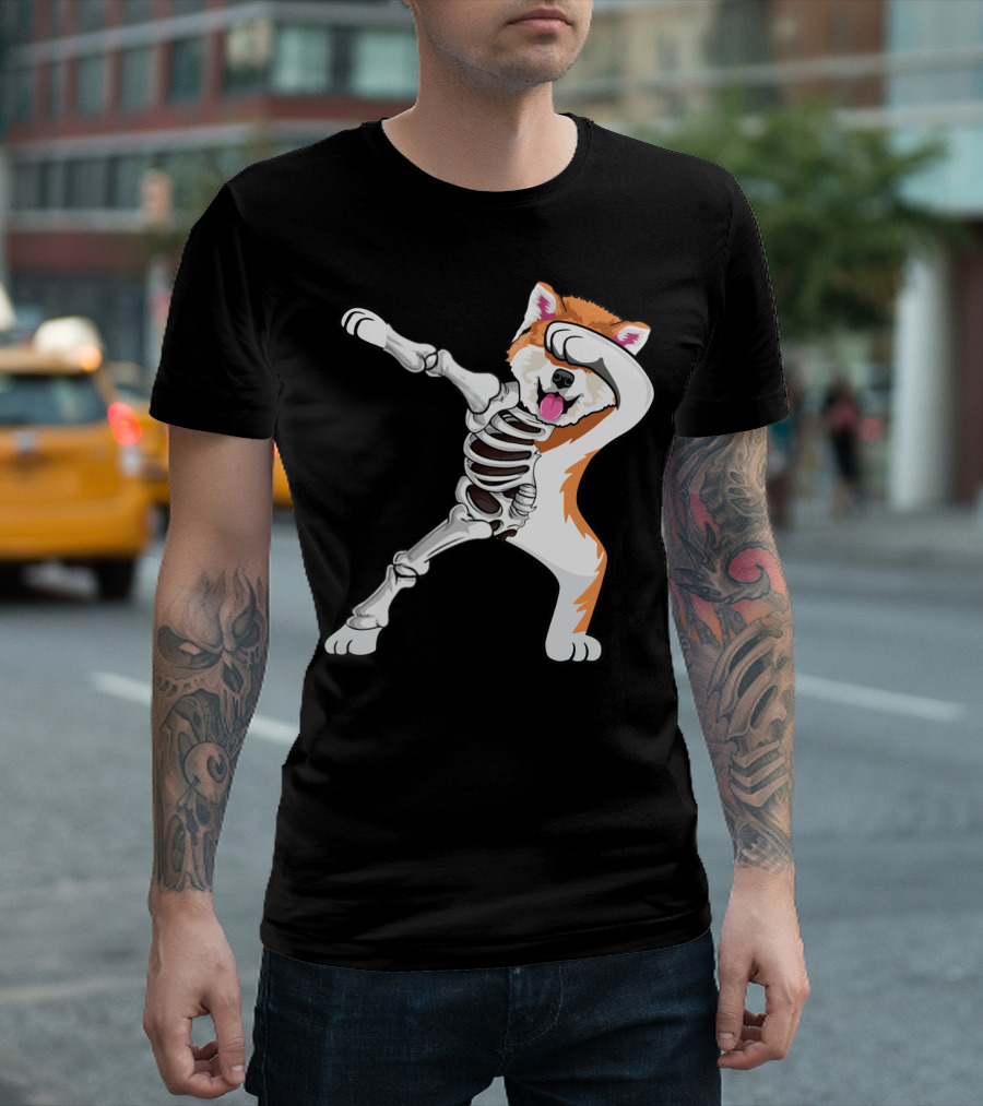 Akita Dog Skeleton Dabbing Halloween T-Shirt