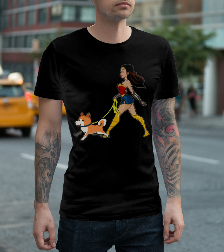 Walk With Akita Woman In Wonder T-Shirt