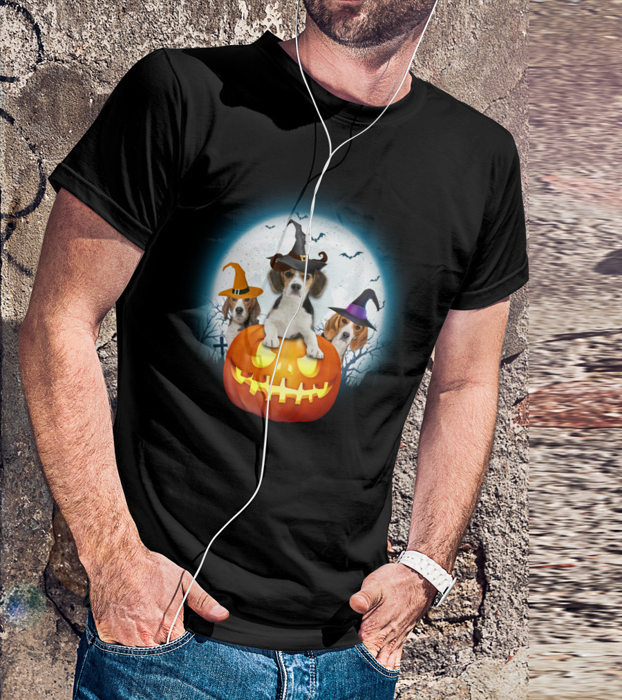 Beagle Pumpkin Halloween Witch Trio T-Shirt