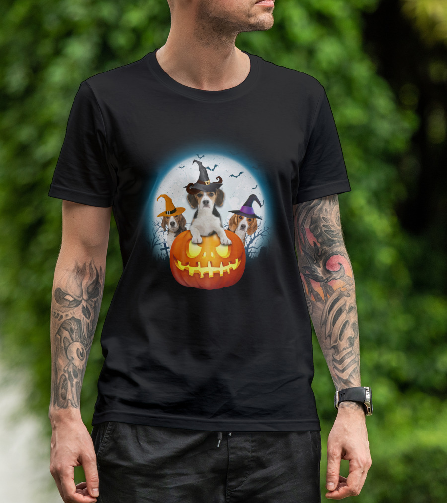 Beagle Pumpkin Halloween Witch Trio T-Shirt