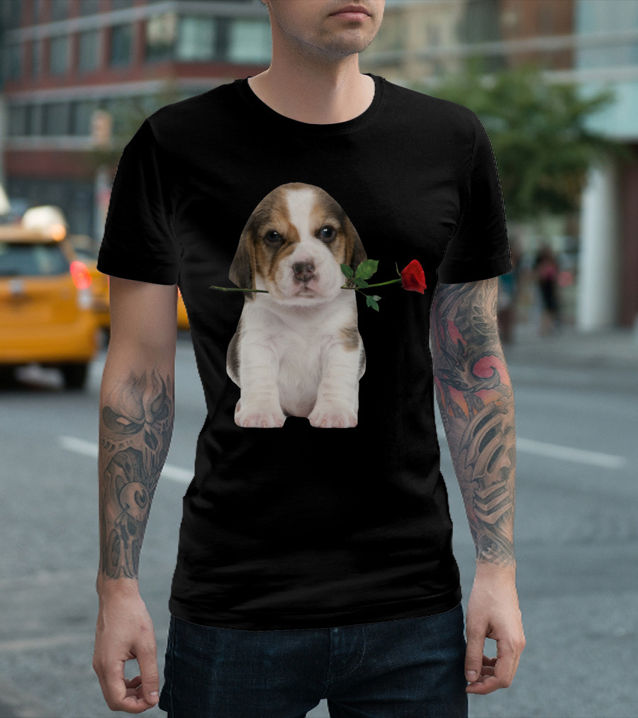 Beagle Puppy with Red Rose T-Shirt