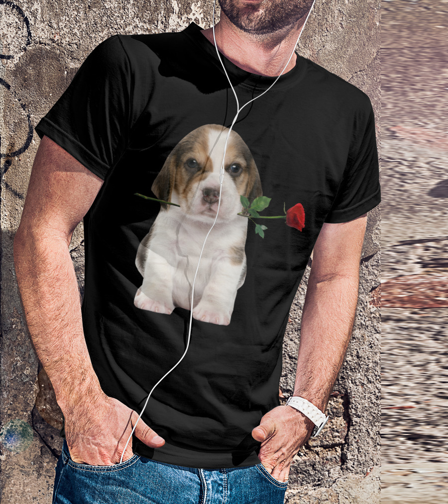 Beagle Puppy With Red Rose T-Shirt