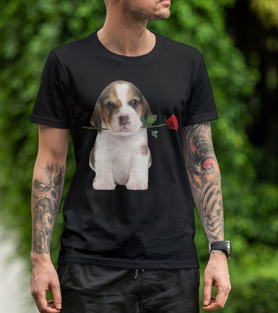 Beagle Puppy With Red Rose T-Shirt