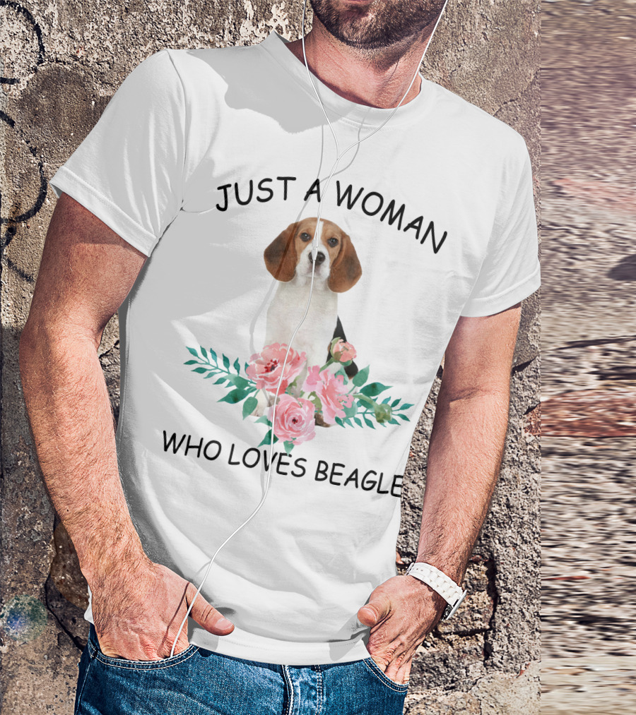 Just A Woman Who Loves Beagle With Pink Flowers T-Shirt
