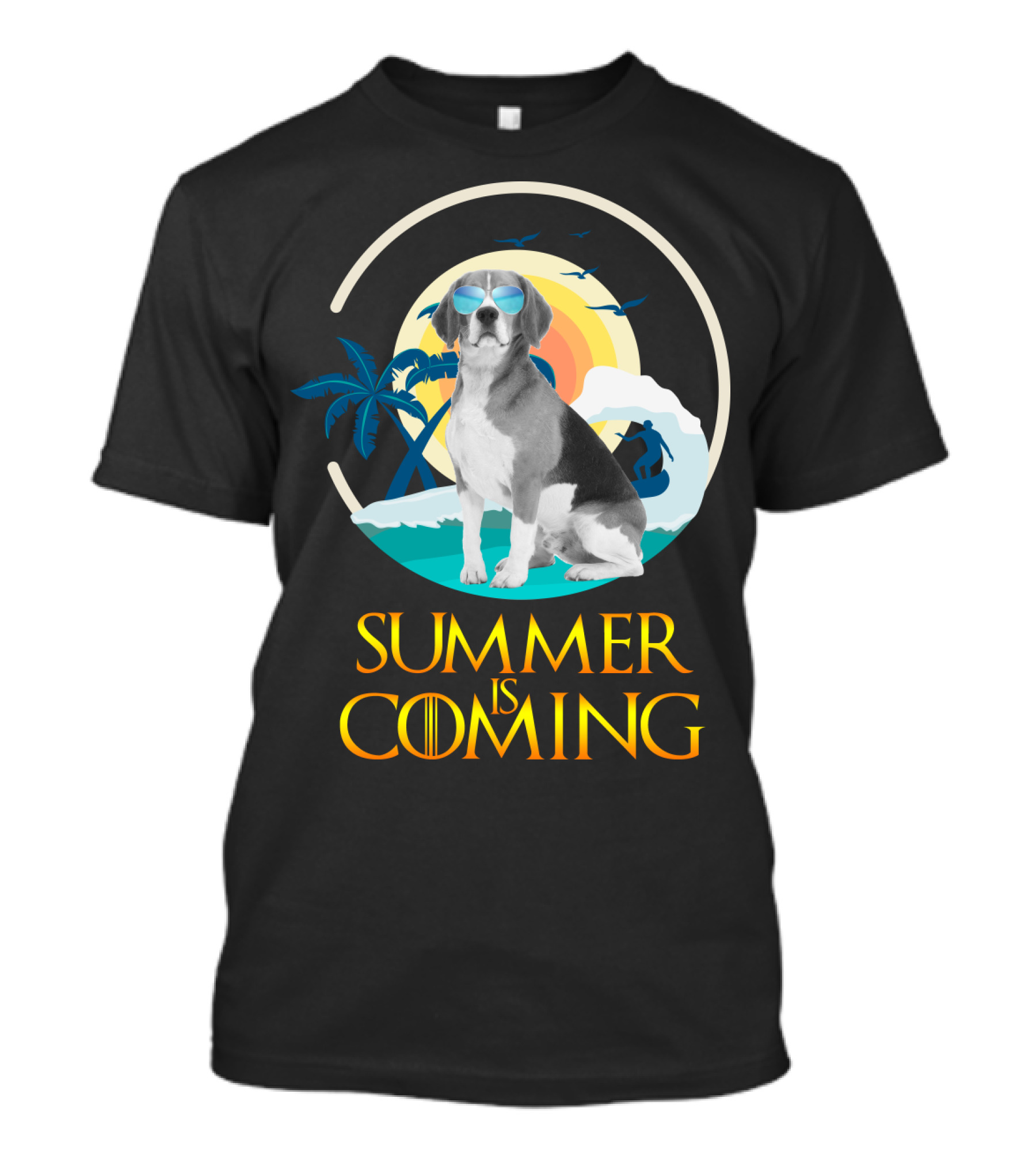 Summer Is Coming Beagle Sunglasses Beach Scene T-Shirt