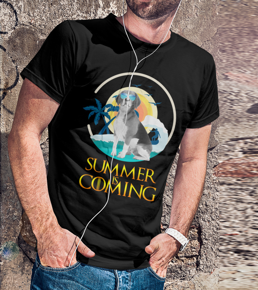 Summer Is Coming Beagle Sunglasses Beach Scene T-Shirt