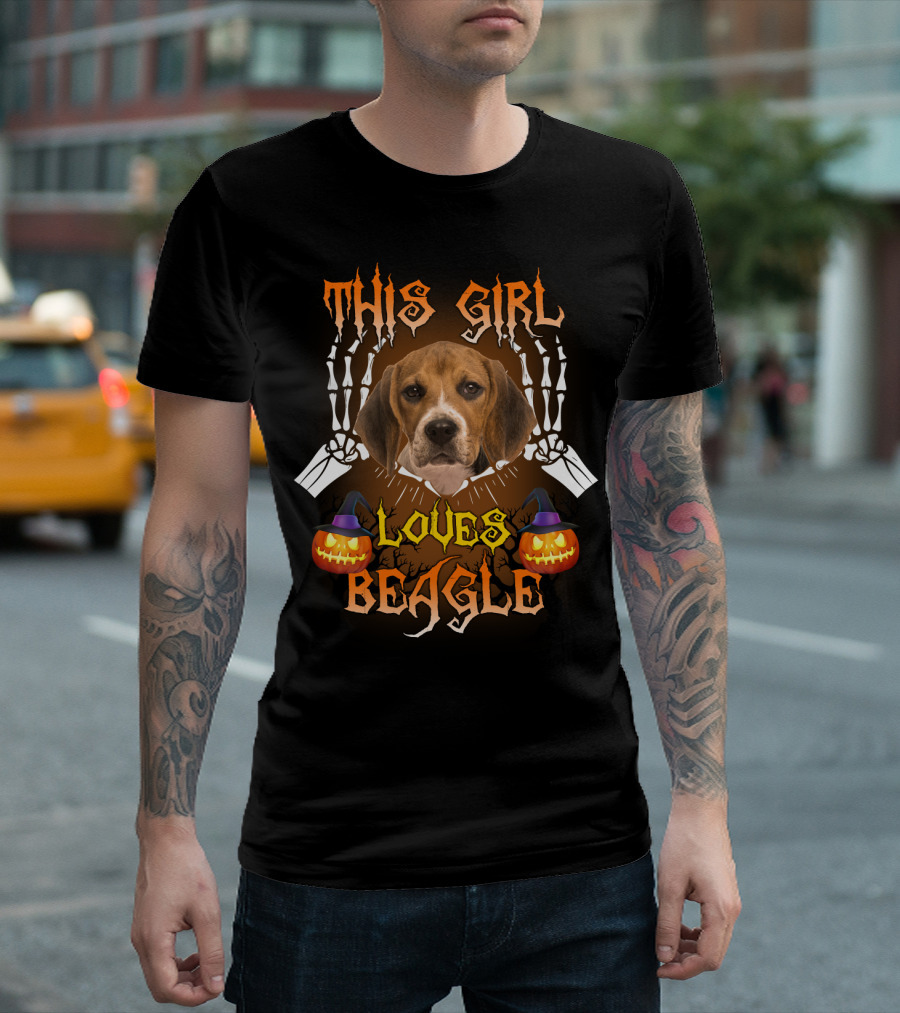 This Girl Loves Beagle Halloween Pumpkin Skeleton Dog T-Shirt